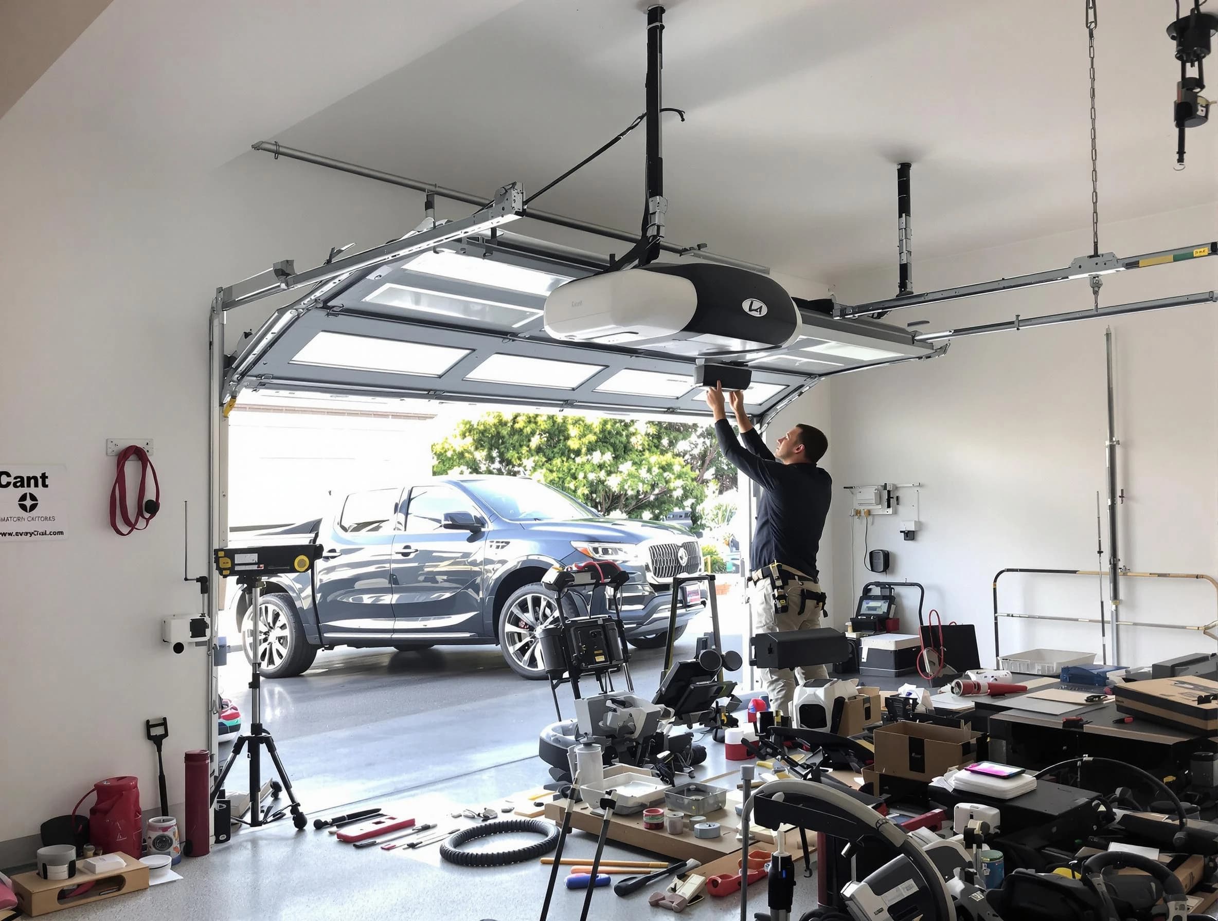 Watertown Town Garage Door Repair specialist installing smart garage door opener system in Watertown Town home