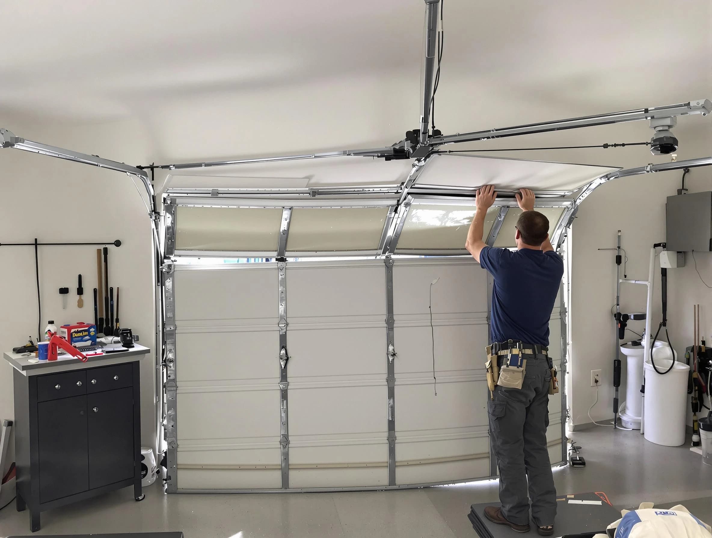 Watertown Town Garage Door Repair specialist performing precise section replacement on Watertown Town garage door
