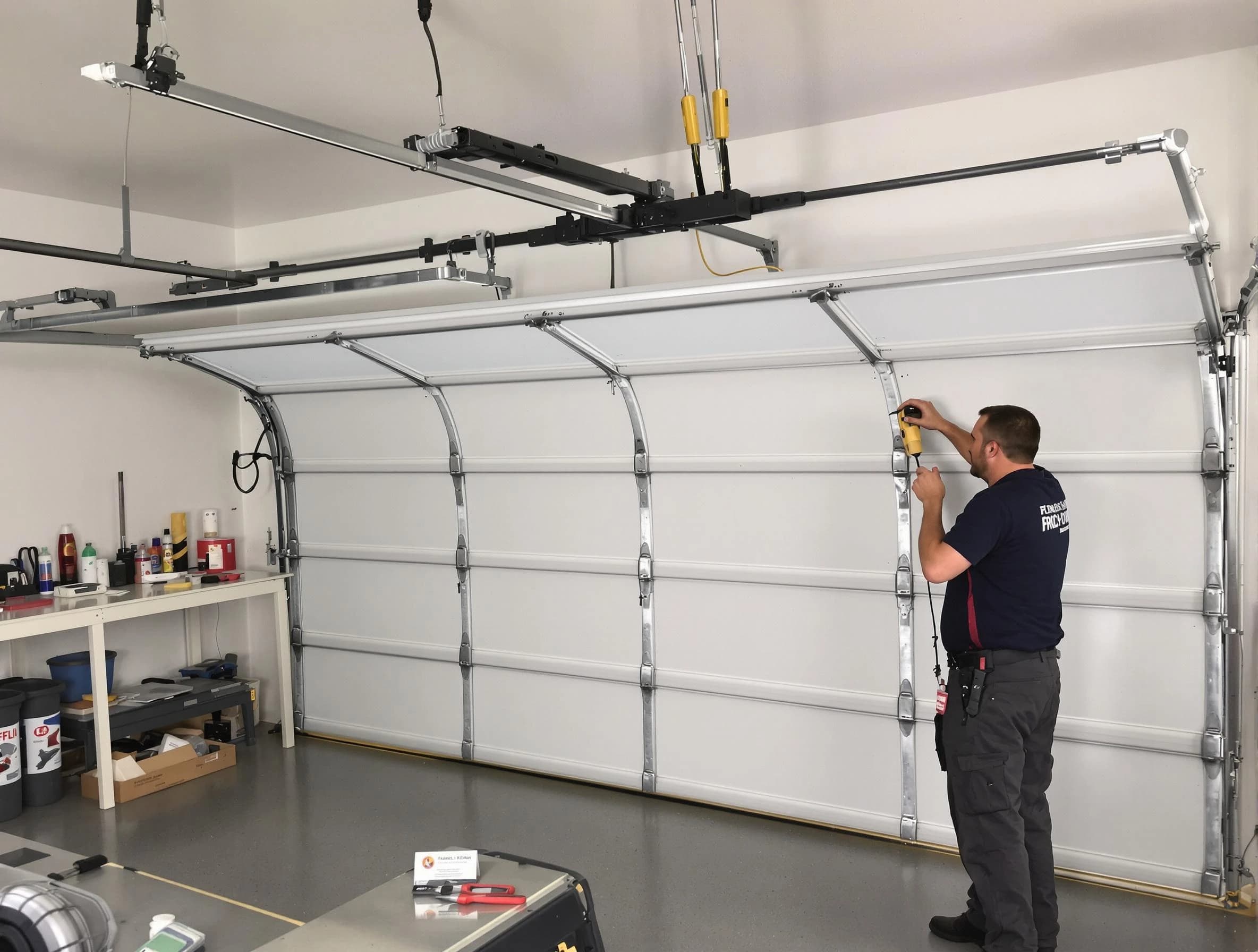Watertown Town Garage Door Repair certified technician performing overhead door system repair in Watertown Town