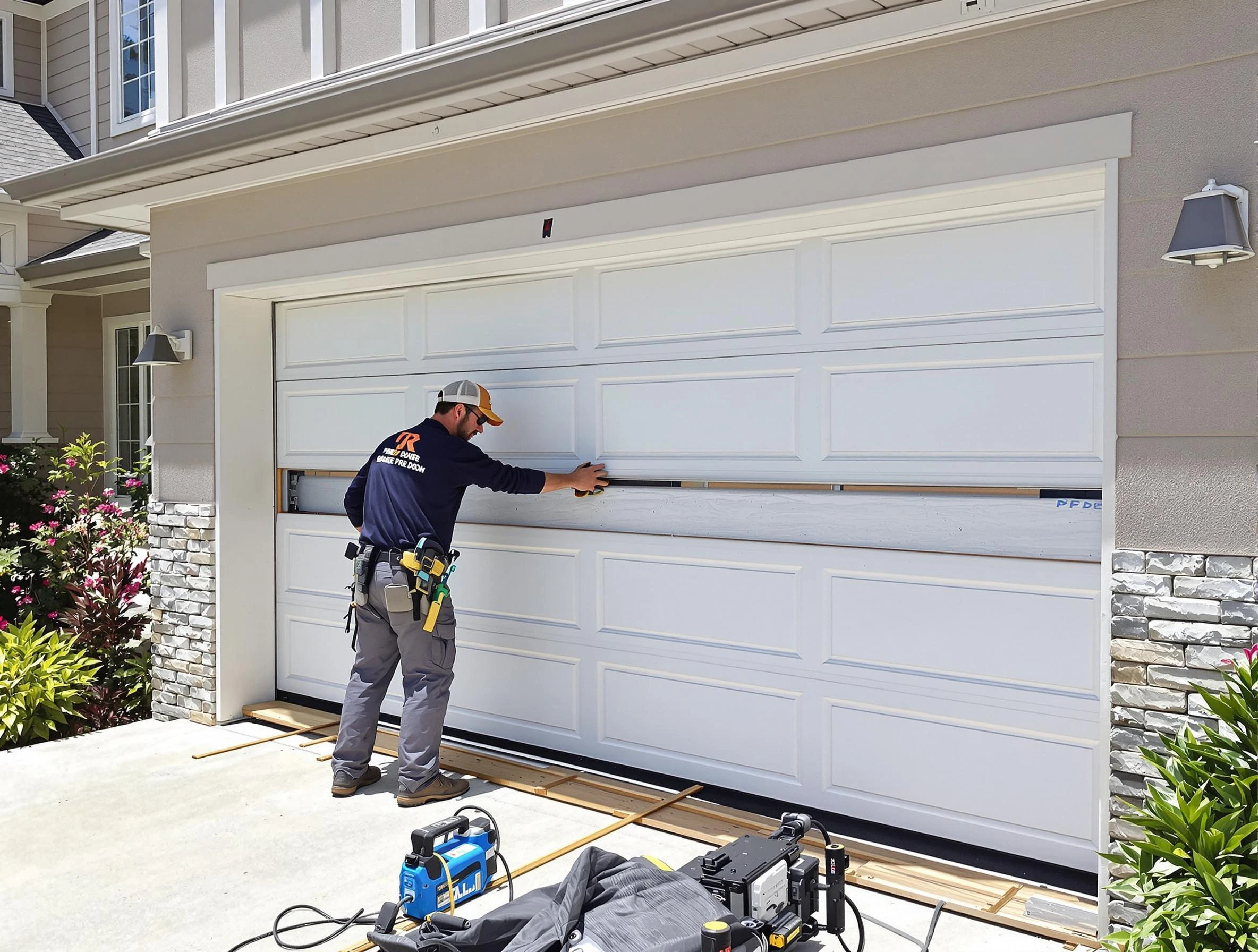 Watertown Town Garage Door Repair team performing complete garage door replacement at Watertown Town residence