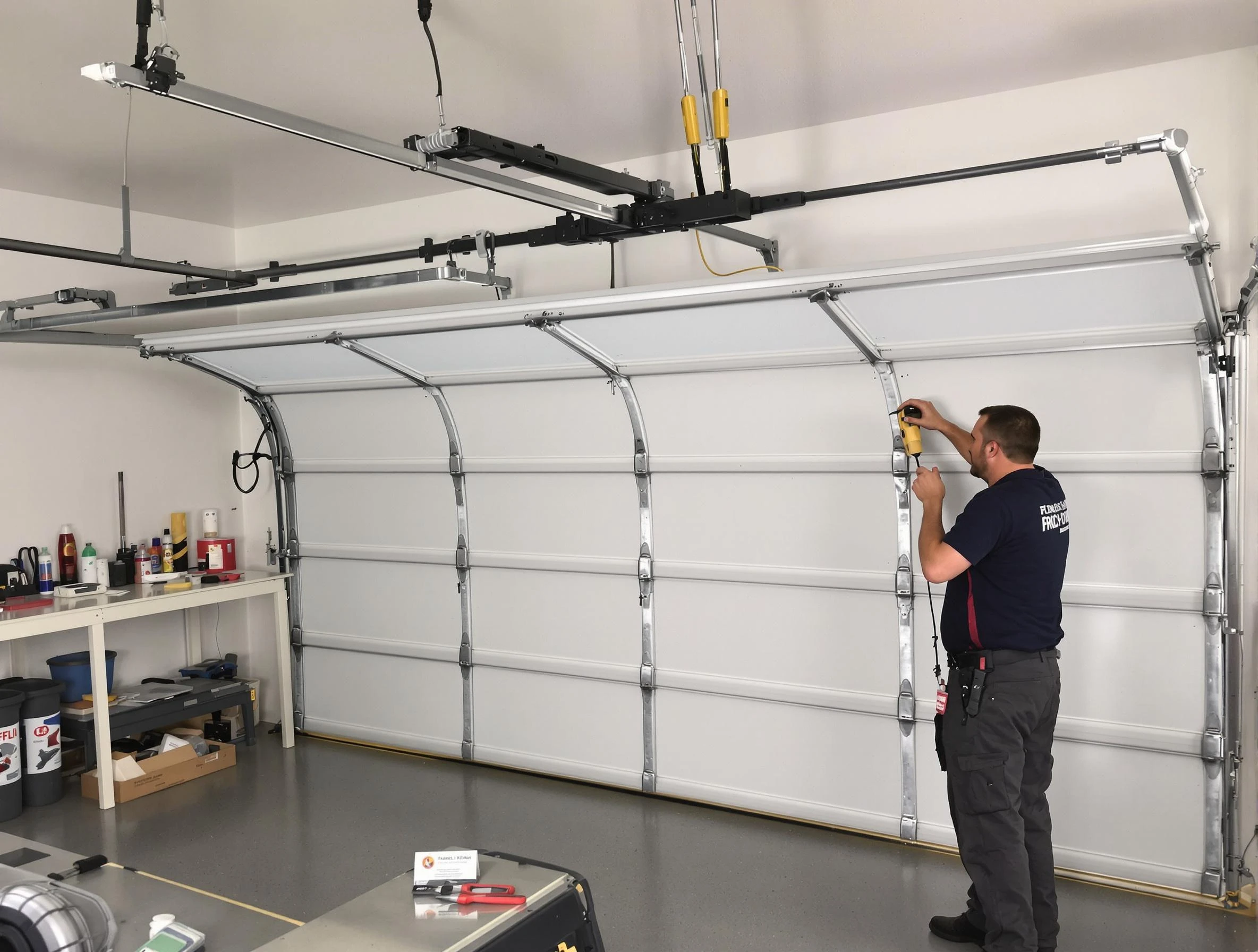 Watertown Town Garage Door Repair certified technician performing overhead door system repair in Watertown Town
