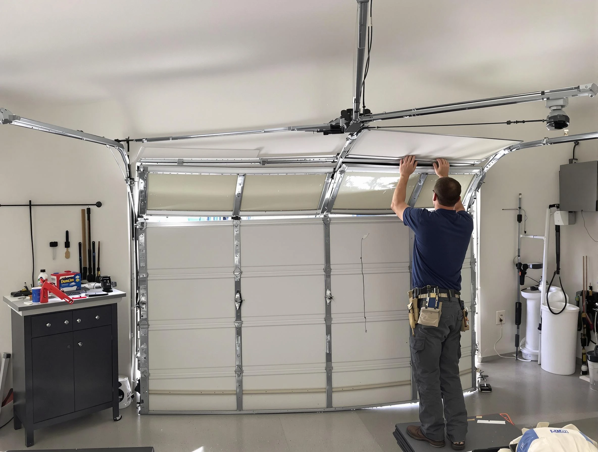 Watertown Town Garage Door Repair specialist performing precise section replacement on Watertown Town garage door