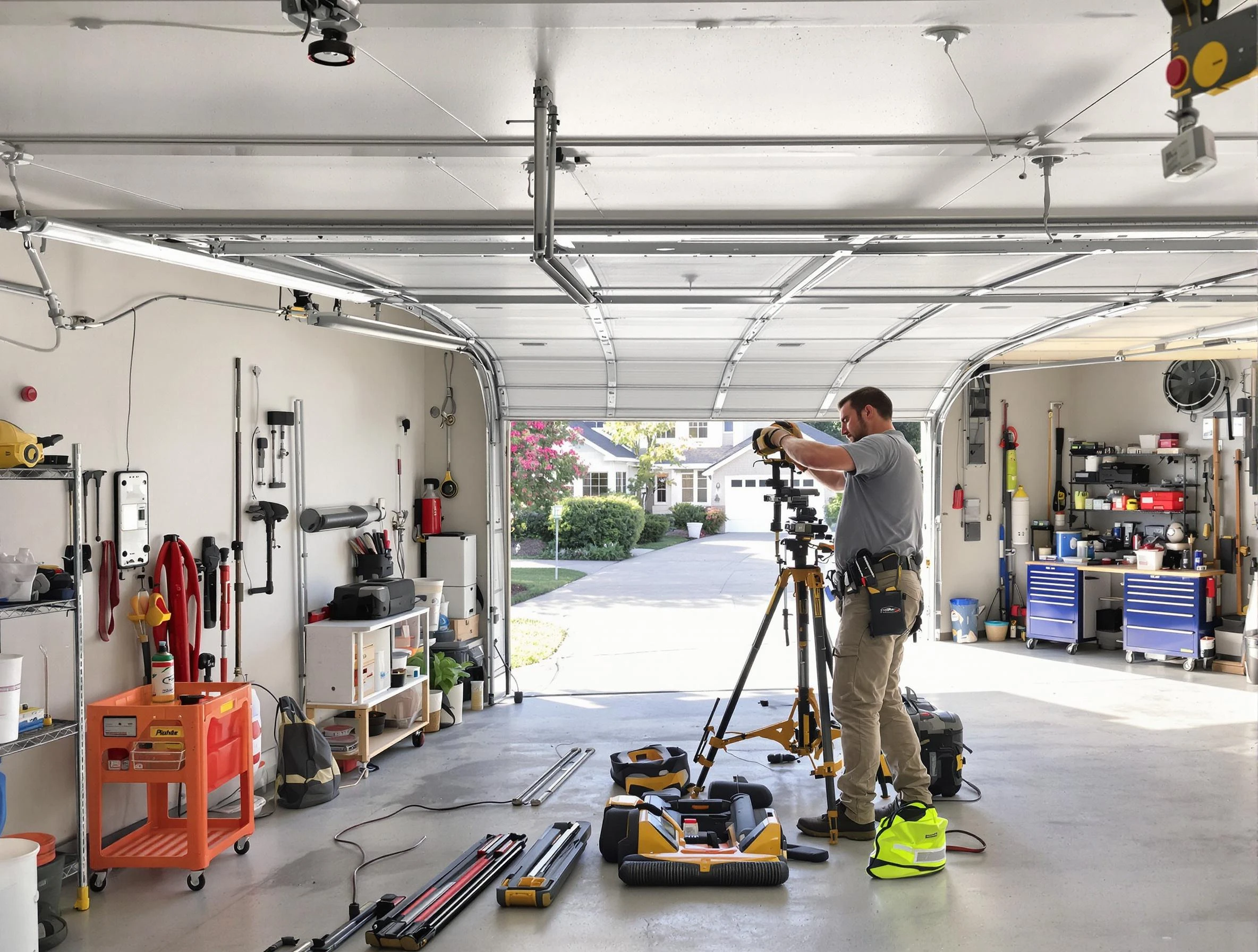 Watertown Town Garage Door Repair specialist performing laser-guided track alignment in Watertown Town